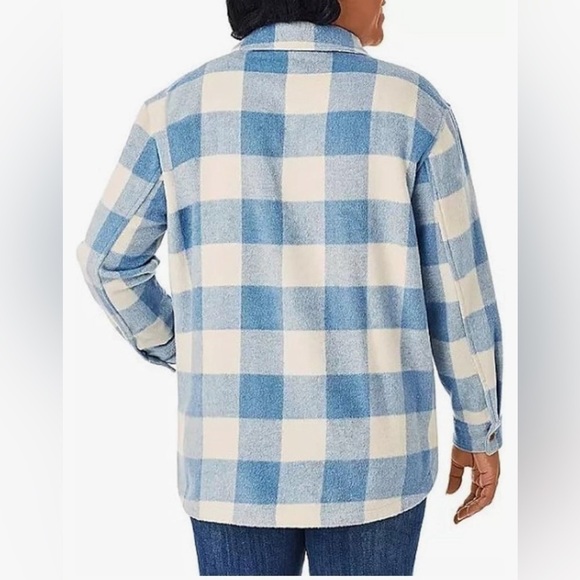 NWT Women’s Baby Blue Plaid Cozy Wool Blend Fall Shacket Size XXL Members Mark - Picture 3 of 11